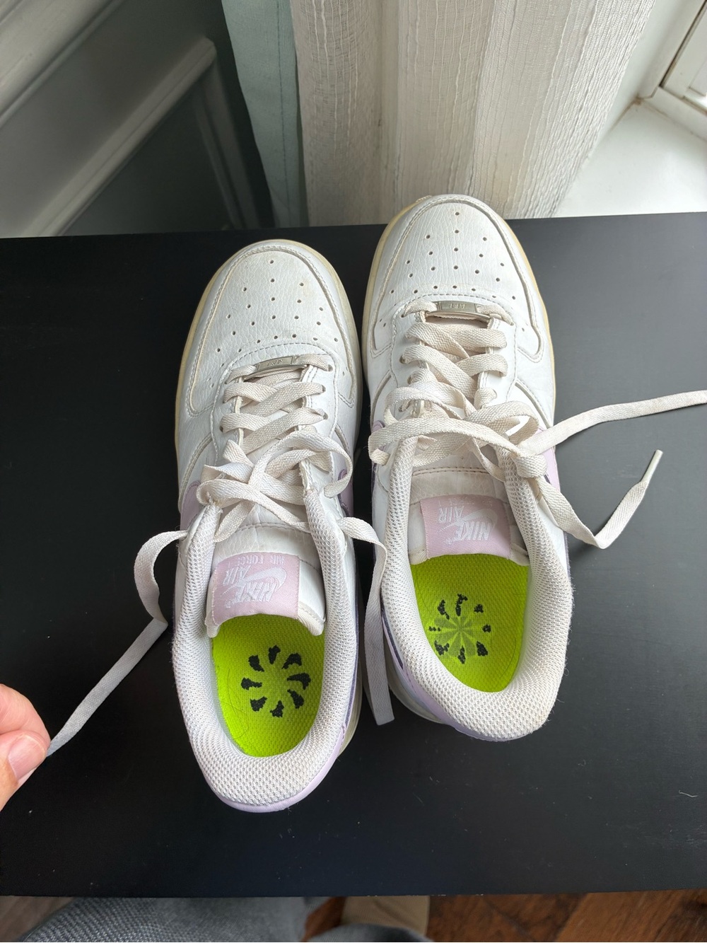 Nike Women’s Air Force One White Low-Top Sneakers with Light Purple Swoosh - Picture 5 of 6